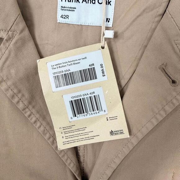 Frank & Oak NWT The 3-Button Twill Blazer Organic/Recycled Cotton Men's 42R - Picture 3 of 6